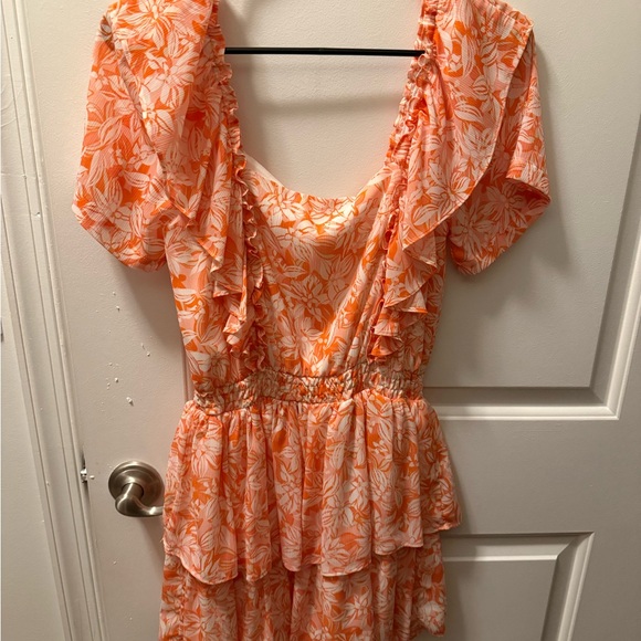 NWT Lavender Brown Orange Floral Mini Dress - Picture 3 of 3